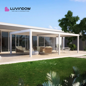 Modern açık elektrikli <span class=keywords><strong>Pergola</strong></span> panjur çatı su geçirmez alüminyum alaşımlı çerçeve yatay açılış desen manyetik ekran özelliği - Product Image 2