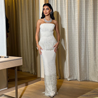 Mily Bridal L357 Vestidos de noche Sin mangas Con cuentas Trabajo Diseño recto Vestidos de noche Elegante con cordones en la espalda