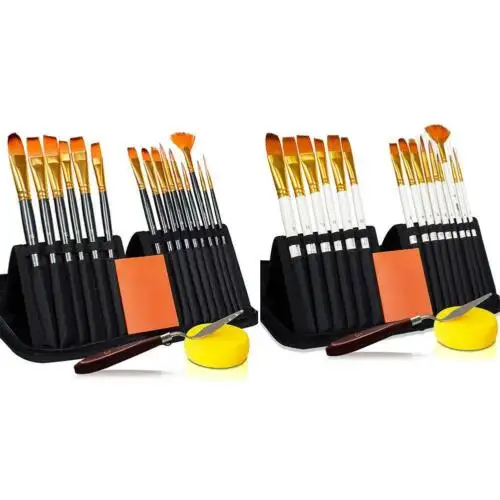 15PCS Nylon Hair Artist Paint Brushes Palette Knife Sponge Set with Storage Case Watercolors Acrylic Oil Painting Art supplies