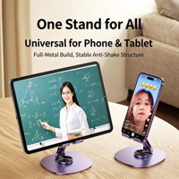 Support de téléphone et tablette en métal multifonctionnel, rotatif, relevable, pliable, support de bureau pour diffusion en direct, support universel OEM