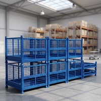Conteneur de stockage en fil métallique pliable et empilable pour entrepôt, cage à palettes robuste