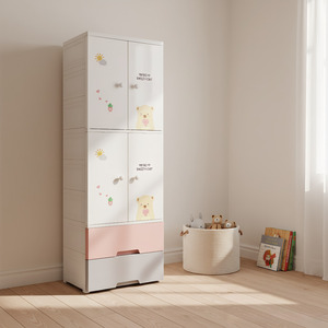 165 centimetri Doppia Porta di Stile Per Bambini Camera Da Letto Armadio Dell'orso Del Fumetto Di Plastica Bambino Armadio con 2 Cassetti Di Immagazzinaggio - Product Image 2