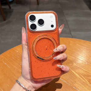 Coque orange pailletée pour iPhone 17 Pro Max, coque hybride transparente avec anneau magnétique assorti pour iPhone 17 Pro Max - Product Image 1