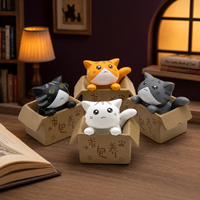 Figurines en résine 3D mignonnes de chat dans une boîte, mini-breloques animales pour porte-clés, pendentifs de sac, décorations de bureau, commande personnalisée en gros