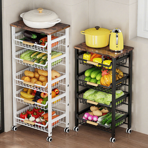 Rak Dapur Logam Gaya Nordik, Rak Penyimpanan Sayur dan Buah Bertingkat, Pembagi Kabinet, Troli Serbaguna Beroda - Product Image 5