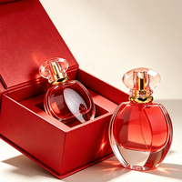 Flacon de parfum vide 50 ml très populaire, style vintage plat et élégant, avec impression sérigraphique, boîte d'emballage personnalisée et capuchon en plastique