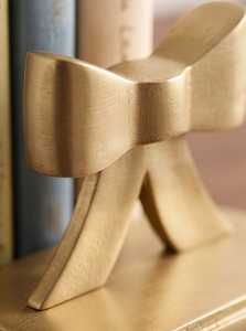Bookend Bow Design Gold Finish Decorative Metal Book Holder Elegant <b>Shelf</b> Organizer for Home Office Library <b>Desk</b> Display Decor - Product Image 4