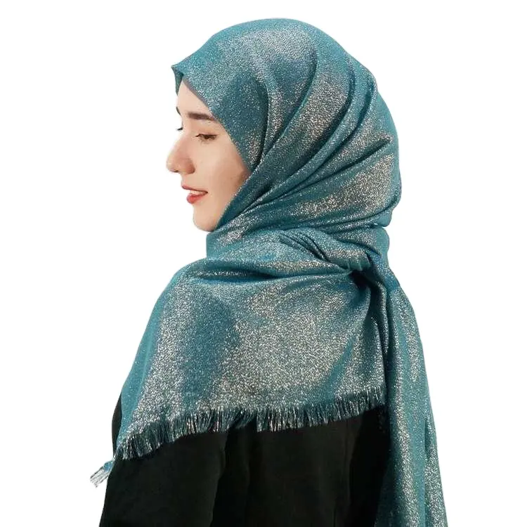नई फैंसी थोक महिला ठोस रंग रंग की कपास मुस्लिम हिजाब सिर स्कार्फ फैशन महिला सोने की चांदी की ग्लिटर कपास हिजाब