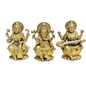Idole longue en laiton pur plaqué Jaipur Metals, représentant Lotus, Lakshmi, Ganesh et Saraswati |   Artisanat métallique |   Fait main et respectueux de l'environnement |   Feng Shui | - Product Image 1