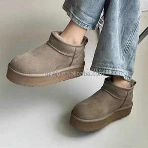 Custom Logo Ug Women's High Heel <strong>Ankle</strong> Fur Snow <strong>Boots</strong> Wholesale Fashion Winter <strong>Platform</strong> Slippers Toe Autumn Brand Shoes Plush