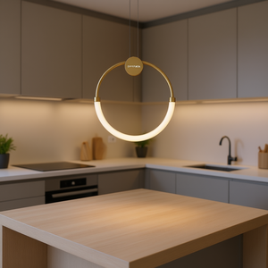 Modern Minimalist Single Circle Gold Pendant <b>Light</b> For Kitchen Island E27 <b>LED</b> 5000K Daylight D0100XUYAZA - Product Image 2