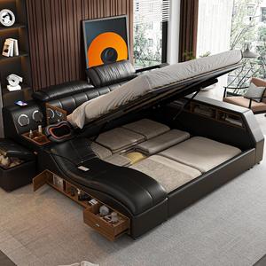 Cama Inteligente Moderna com Estofamento em Couro e Armazenamento, Cama Multifuncional de Luxo com Massagem, Tamanho King - Product Image 4