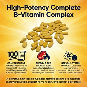 Premium Vollspektrum <span class=keywords><strong>B</strong></span>-<span class=keywords><strong>Vitamin</strong></span>-Komplex 100mg Tabletten zur Unterstützung der Neurologischen Gesundheit und Täglichen Vitalität - Product Image 1