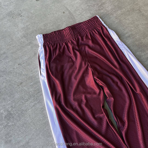 Men Custom Breathable Patchwork Fabric Sweatpant Raw Hem Oversized Wide Leg Track <strong>Pants</strong> <strong>Mesh</strong> Straight Leg Sweatpants - Product Image 4