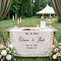 Chemin de table en lin brodé sur mesure, bannière de bienvenue pour mariage, nappe, panneau de mariage extérieur, décoration de table, décoration de photomaton