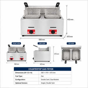 Friteuse à gaz professionnelle de comptoir, double cuve, double panier, en acier inoxydable, équipement de friture profonde pour restaurant, snack-bar, cuisine - Product Image 3
