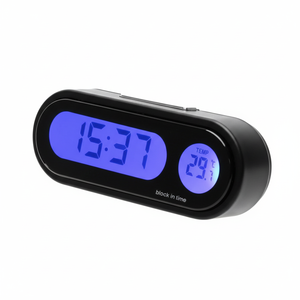 Horloge numérique de voiture et thermomètre 2 en 1, accessoire intérieur en plastique, alimentation électrique du véhicule, affichage en anglais, conception pratique - Product Image 1