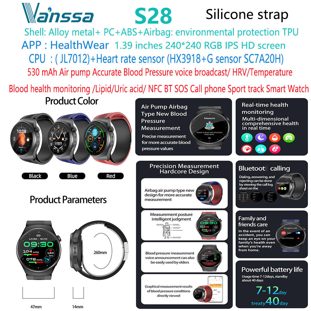 Montre intelligente S28 santé tension artérielle ECG
