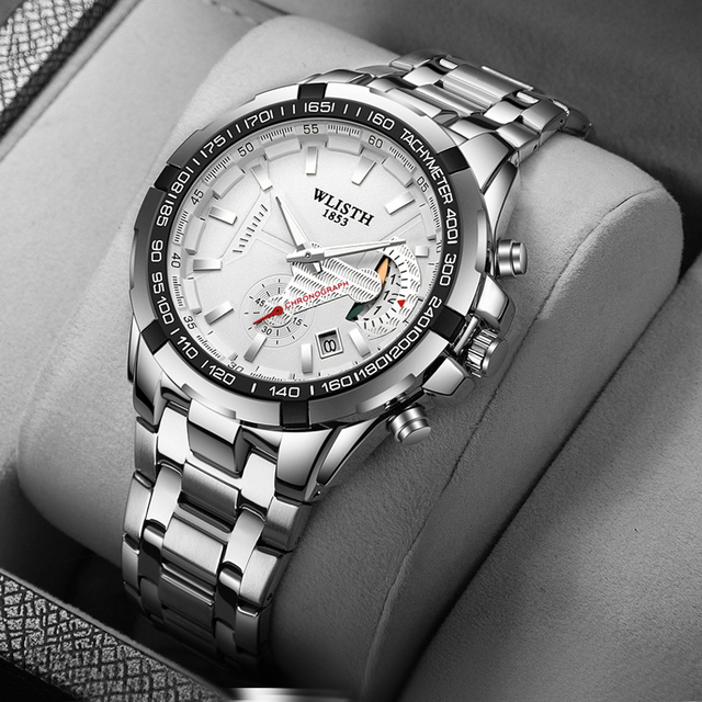 WLISTH tide Cool Multi-function Luminous Large Dial Waterproof Steel Band Quartz Men's Watch