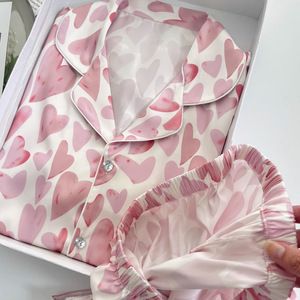 Ve áo dài tay quần dài đồ ngủ nữ mùa xuân và mùa hè Ins mới đơn giản tình yêu cánh hoa Homewear hai mảnh phù hợp với - Product Image 4