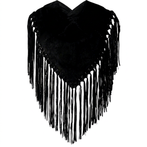 Black Fringe Leather Shawl Scarf Solid Color Long Breathable Windproof Women's Wrap Multifunctional Winter Adult Wear - Product Image 1