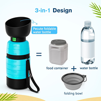 Bol pliable en silicone carré amélioré de 22 oz et 5 oz avec mousqueton pour bouteille d'eau portable pour chien en extérieur 3-en-1