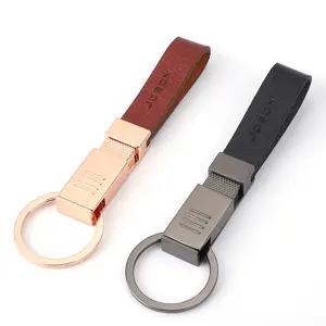 Custom Stainless Steel Keychain With Leather Brief Genuine Leather Car Keychain