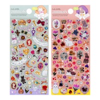 Feuilles d'autocollants en cristal floraux Kawaii pour animaux de compagnie, mini figurines de chat et de lapin, autocollants tridimensionnels éducatifs, cadeaux promotionnels faits à la main