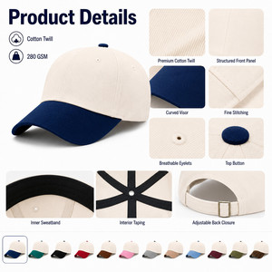 Gorra de Béisbol de 6 Paneles con Logotipo Personalizado, Ajuste Estructurado, Visera en Contraste, Algodón Premium, Venta al por Mayor, Gorra de Sol Ajustable, Color Marfil y Azul Marino - Product Image 4