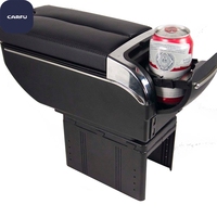 CARFU AC-450 Boîte de rangement universelle pour accoudoir de voiture avec USB et porte-gobelet, matériau PVC+ABS, couleurs noir/gris/beige/marron