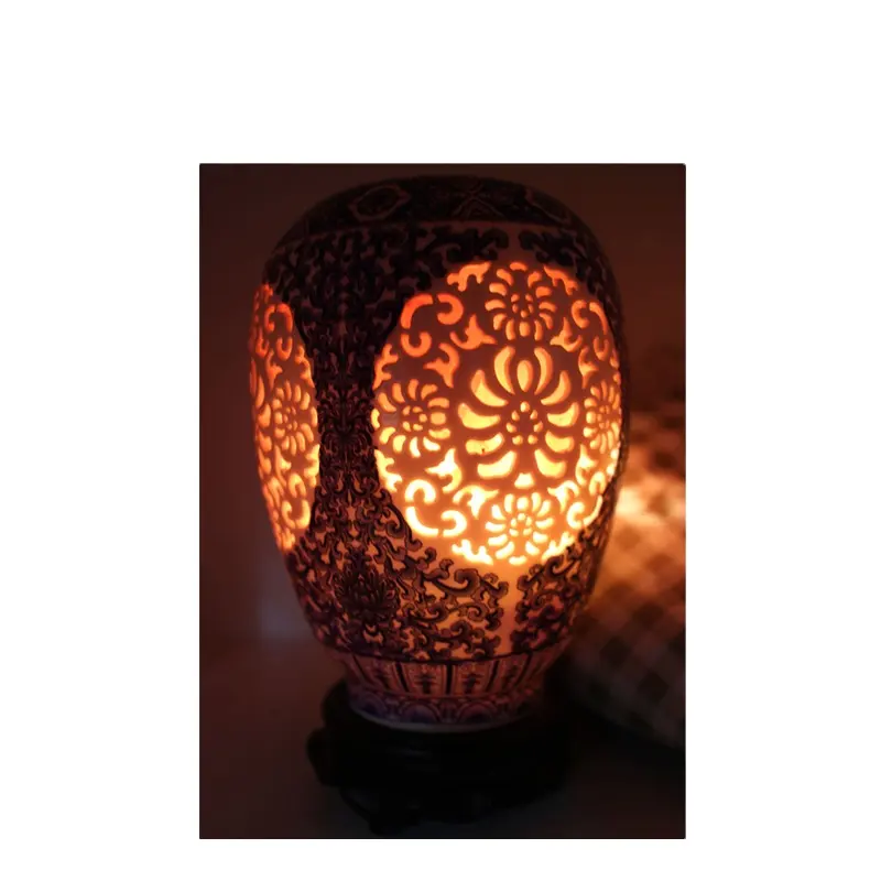 Klassieke Antieke Eivorm Zout Steen Binnen Tafellamp Met Porselein Keramische Lampenkap