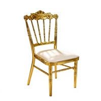 Chaise de banquet de mariage Chiavari en or, sculptée, en métal, de luxe, avec coussin rembourré, vente en gros