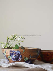 Ensemble de bols en bois d'acacia imprimés uniques et faits à la main saladier à frites pour la maison hôtel restaurant - Product Image 5