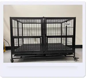 Baiyou Great Products Wire Dog Crate with two doors high quality wheels and removable trays used for bully dogs