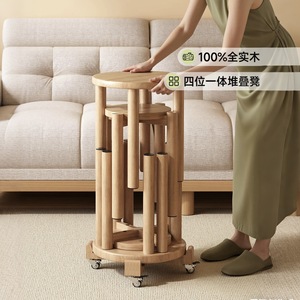 Bona Gold Square Solid Wood Stool Stackable <b>Round</b> <b>Table</b> With Wheels For Home <b>Dining</b> Room - Product Image 2