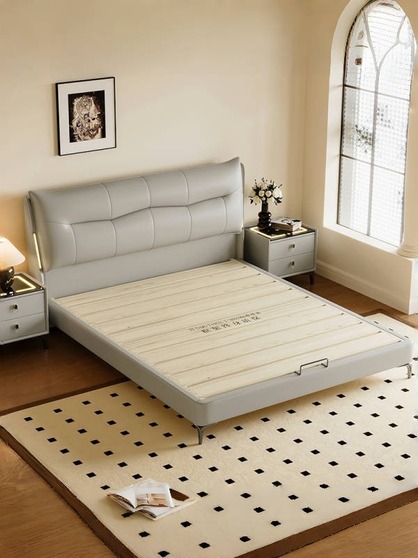 Frame Structure Top-Grain Leather Bed