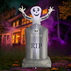 <span class=keywords><strong>Squelette</strong></span> gonflable de 1,8 m avec logo d'Halloween et LED sortant d'une pierre tombale, décoration de jardin pour rehausser l'ambiance effrayante des fêtes - Product Image 3