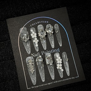<span class=keywords><strong>Uñas</strong></span> Postizas Acrílicas Hechas a Mano <span class=keywords><strong>de</strong></span> Alta Gama, <span class=keywords><strong>Diseño</strong></span> <span class=keywords><strong>de</strong></span> Encaje Blanco <span class=keywords><strong>con</strong></span> Pedrería, <span class=keywords><strong>Uñas</strong></span> Stiletto - Product Image 2