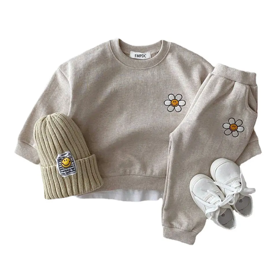 Baby Boys Girls Embroidery Daisy Sweatshirt+Pants 2 Pcs Suit Toddler Children Boutique Outfits Kids Sports Wear Set