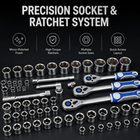 Ensemble d'outils mécaniques de réparation automobile en acier au carbone personnalisable OEM de 408 pièces, avec clés à douille 1/2, 3/8, 1/4, 72T et coffret