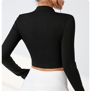 [Style d'inspiration] Ensemble 2 pièces de vêtements de yoga et de sport, style européen-américain, uni, respirant, avec fermeture éclair, <span class=keywords><strong>moulant</strong></span> et à manches longues - Product Image 5