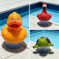Ensemble de distributeurs de chlore flottants pour piscine en forme d'animaux (canard, flamant rose, tortue)