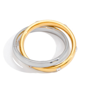 Bague double à motif géométrique, couleur or 18 carats et argent, diamant rond taille brillant, bijoux unisexe pour usage quotidien - Product Image 5