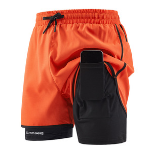Pantaloncini sportivi da <span class=keywords><strong>uomo</strong></span> HonFit a doppio strato <span class=keywords><strong>con</strong></span> tasca laterale per telefono, ad asciugatura rapida, compressivi, per allenamento in palestra. - Product Image 3