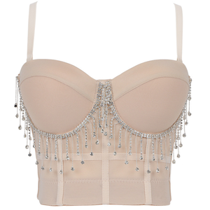 ชุดชั้นในดันทรงสำหรับไนต์คลับประดับพลอยเทียมพู่สุดเซ็กซี่บราแบบบิวท์อินครอปสวมใส่เสื้อคอร์เซ็ตตัวท่อนบนสายเดี่ยว1797 - Product Image 4