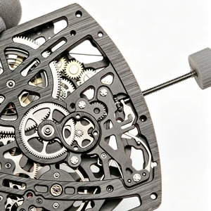 Montre Tonneau Ultra-Fine en Fibre de Carbone |   Montre-bracelet mécanique automatique squelette de luxe pour hommes 67-02 - Product Image 2