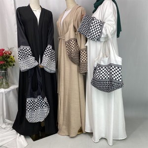 Hot Seller Palestine-Inspired Printed Soft Linen Keffiyeh Open <b>Abaya</b> Wholesale With Crossbody Bag for <b>Women</b> Muslim 2025 Eid 1452 - Product Image 3