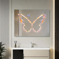Miroir de salle de bain LED sans cadre avec capteur sans contact, motif papillon imprimé UV personnalisé