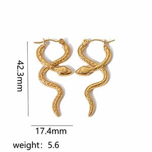 Pendientes de Aro con Forma de Serpiente, Chapados en Oro de 18k, Acero Inoxidable, Joyería de Moda para Mujer, Diseño Animal, Pendientes Colgantes - Product Image 5