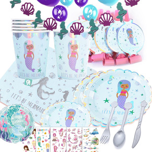 Articles de fête sur le thème de la princesse sirène pour enfants, assiettes en papier, vaisselle, centres de table, décorations de fête personnalisables - Product Image 2